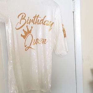 White sequin birthday queen shirt dress